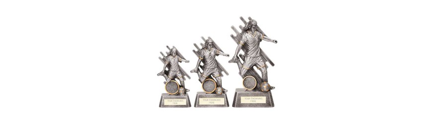 FEMALE FOOTBALL FOCUS RESIN TROPHY 3 SIZES 13CM - 19CM